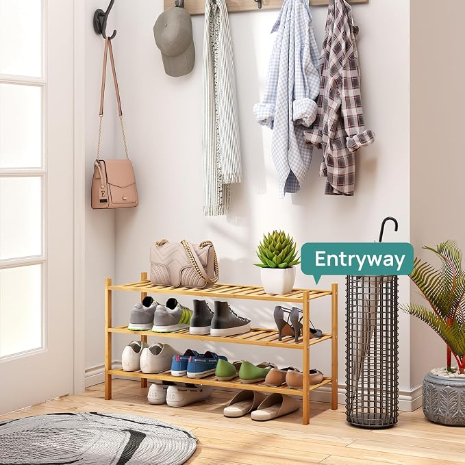 viewcare 3-Tier Long Shoe Rack, Bamboo Wood Shoe Rack for Closet, Entryway & Hallway, Stackable | Beautiful | Functional | Sturdy - Image 4