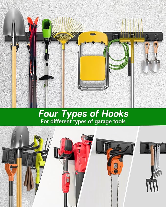 PIYILO 64 inches Garage Tool Organizer Wall Mount, Garden Tool Organizer Rack Heavy Duty, Hanging Storage Organization Racks Holder with 10 Hooks, for Lawn Tools, Shovel, Shed - Image 2