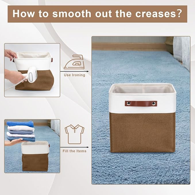 Bagnizer Collapsible Fabric Storage Cubes 11x11 Cube Storage Bins, 4 Pack Closet Baskets Box with Handles for Organizing, Shelf, Toys, Clothes, Home, Office, Nursery (Brown&White) - Image 4