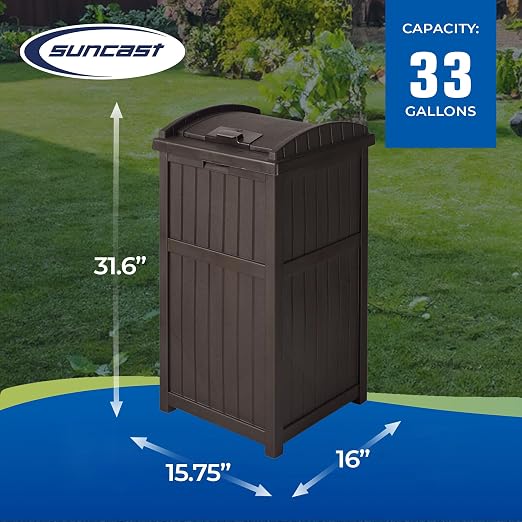Suncast 5 Pack 33 Gallon Durable Plastic Hideaway Outdoor Garbage Can with Secure Lid & Wicker Design for Home Backyards, Decks, or Patios, Java Brown - Image 3
