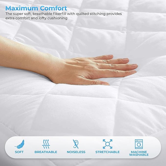 LUX Décor King Mattress Pad - Quilted Elastic Fitted Mattress Cover Protector Upto 16 Inches Deep Pocket - Soft Breathable Noiseless Mattress Topper (78 X 80)