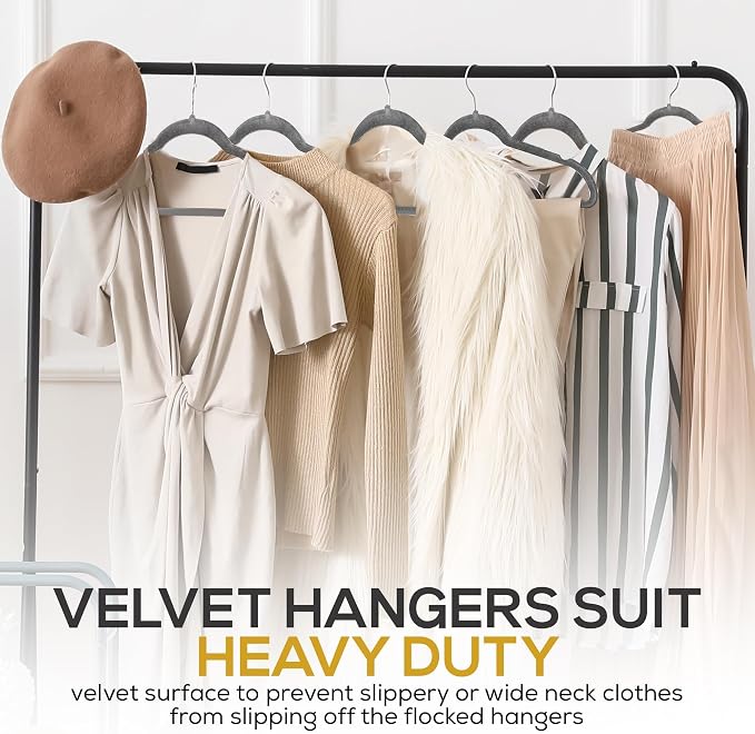 Techzoo Premium Velvet Hangers 50 Pack Ultra Thin Non Slip Adult Felt Space Saving Slim Suit Hanger for Closet Heavy Duty Coat Pants Jackets Dress Hangers 360° Swivel Hook Hold Upto 10 lbs Gray - Image 7