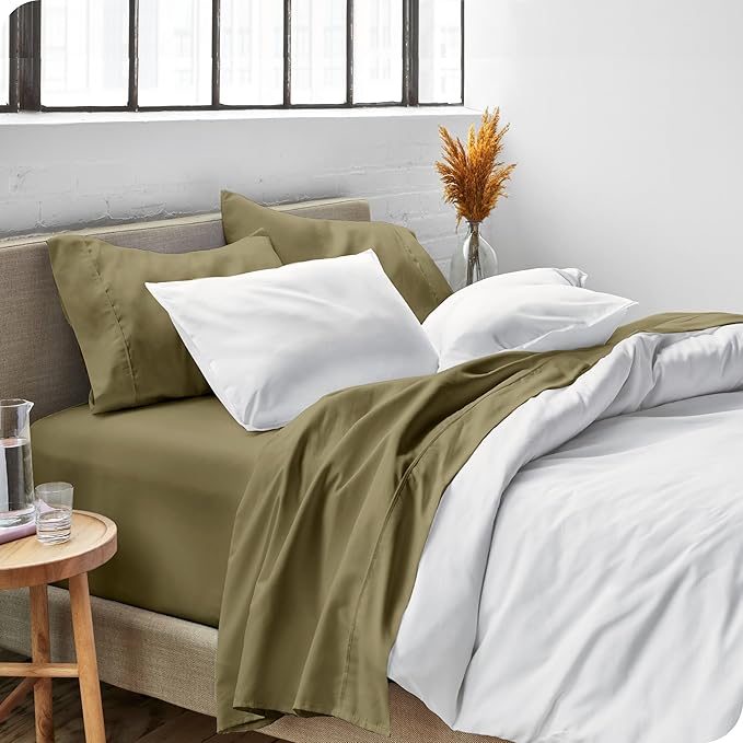 Bare Home Split King Sheet Set - 1800 Ultra-Soft Microfiber Bed Sheets - Double Brushed - Deep Pockets - Easy Fit - 5 Piece Set - Bedding Sheets & Pillowcases (Split King, Olive)