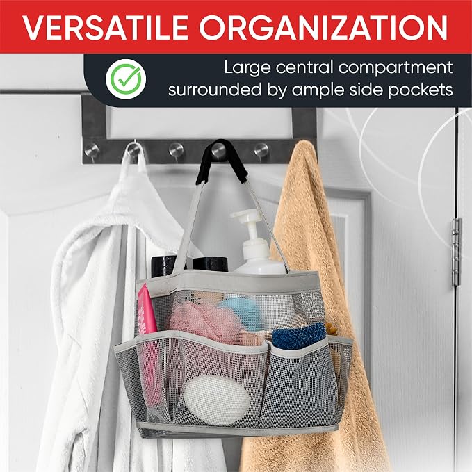 Masirs Mesh Shower Caddy – 9 Pocket Portable Shower Caddy Organizer for College Dorm, Travel, Gym, Bathroom – Quick Dry, Lightweight Tote Bag for Toiletries & Essentials, Gray - Image 6