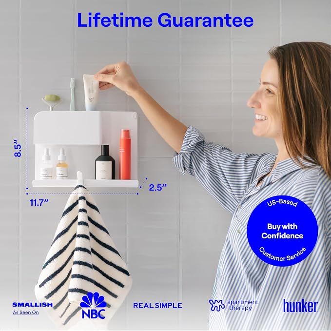 WallShelfie Bedside Wall Organizer & Dorm Decor - Dorm Room Essential, Floating Bedside Shelf Wall Mount Organizer, Remote Control Holder, Cool Teen Girls Trendy Stuff, Room Organization (White) - Image 2