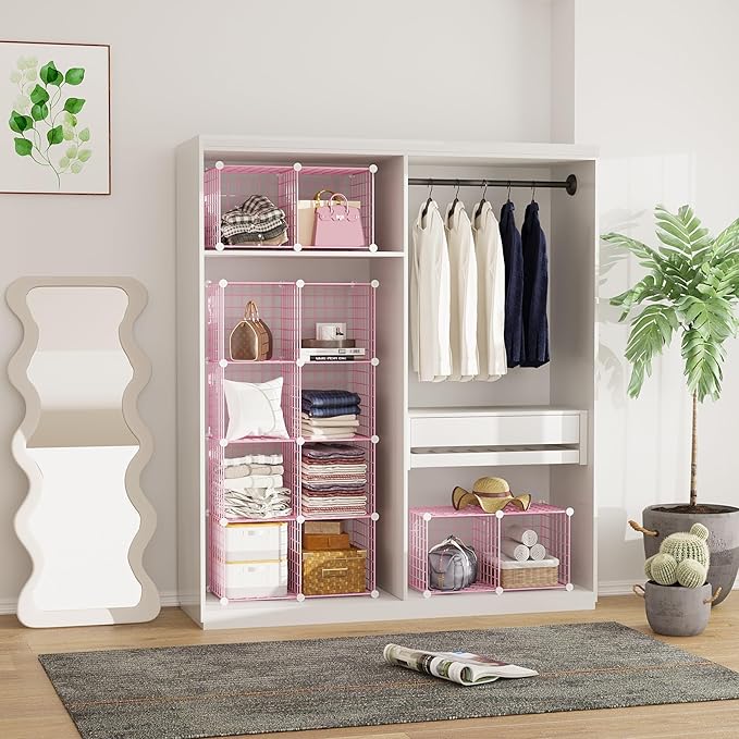 C&AHOME Wire Cube Storage, 12 - Cube Organizer Metal C Grids, Modular Shelves Units, Closet Organizer, Ideal for Home, Office, Living Room, 36.6”L x 12.4”W 48.4”H, Pink UWCS3012P - Image 5