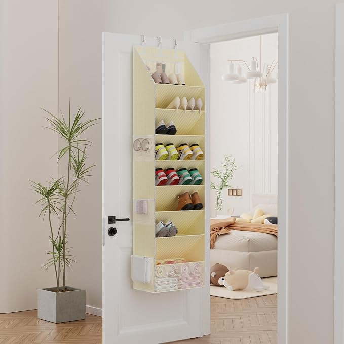 Criusia Shoe Storage, Over the Door Shoe Organizer, Hanging Closet Shoe Storage with Large Deep Pockets, Fits 16–24 Pairs of Sneakers, Sandals, Boots, Beige - Image 8