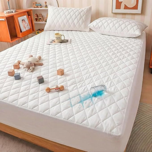 Mattress Cover, Waterproof Mattress Cover, Full-Size Ultra-Soft and Breathable, Machine Washable, Suitable for Home, Bedroom, and Hotel Use.(White Queen)