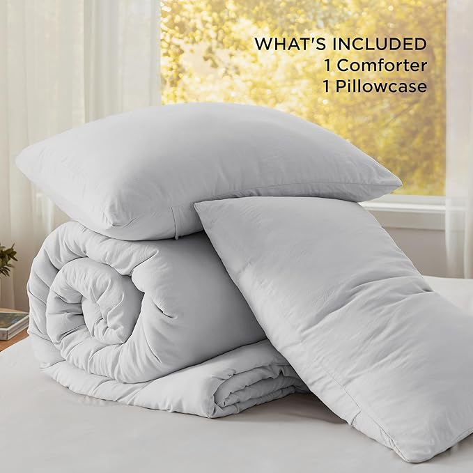 Bedsure Twin/Twin XL Comforter Set, Light Grey Soft Prewashed Bedding for All Seasons, 2 Pieces GentleSoft™ Bed Set, 1 Lightweight Comforter (68"x88") and 1 Pillowcase (20"x26")