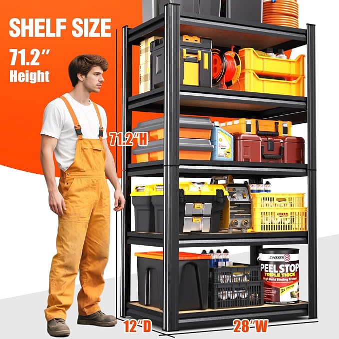 3 Pack Garage Shelving Heavy Duty 5-Tier Storage Shelves, Adjustable Shelving Unit, Utility Garage Organizer Shelf for Basement, Pantry, Kitchen, Warehouse, Supermarket, 12" Dx28 Wx71.2 H - Image 3