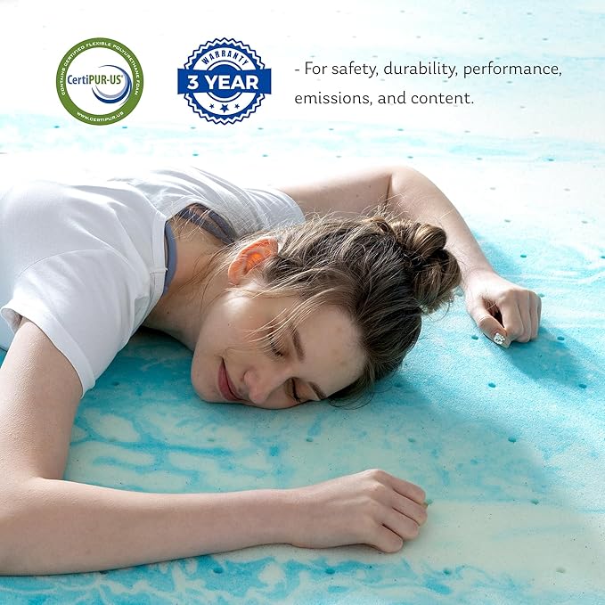 MLILY 2 Inch Queen Memory Foam Mattress Topper with Gel Infusion, Cooling Pad in a Box, CertiPUR-US Certified, 60”x80”, Blue