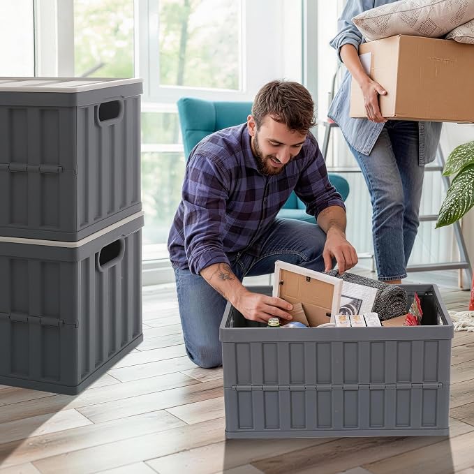 Citylife 64L Collapsible Storage Bins with Lids Plastic Storage Containers for Organizing Stackable Storage Box Large Heavy Duty Utility Crates, 4 Packs - Image 6