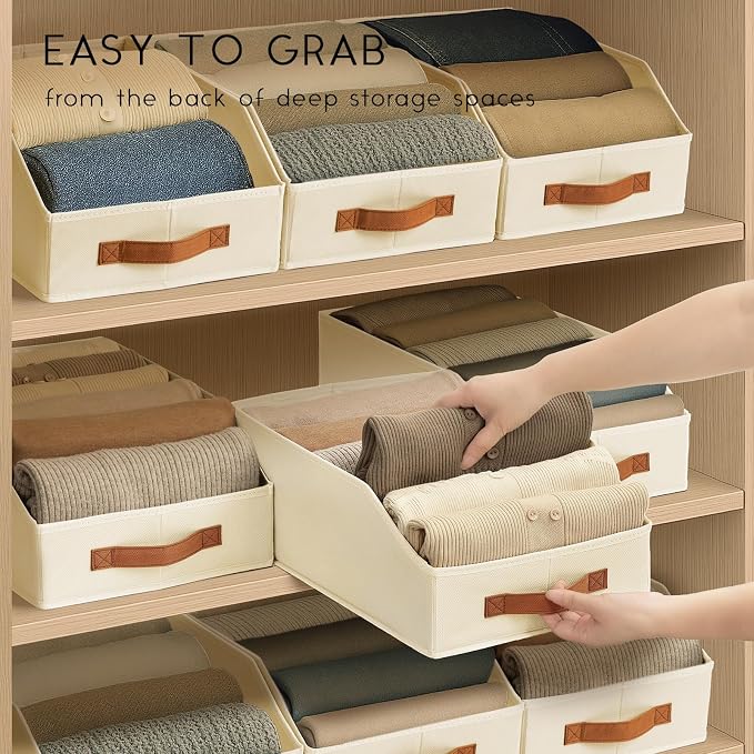 Homsorout Fabric Storage Bins for Organizing - 8 Pack Large Trapezoid Collapsible Storage Bins with Front Handle, Closet Organizers and Storage for Bedroom, Home Shelves, Small Spaces, Beige - Image 7