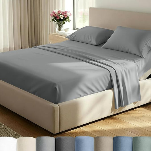 California Design Den Split King Sheet Set - 100% Cotton, Luxury 600 Thread Count, Breathable Split King Size Sheets for Adjustable Bed, Luxury Durable Sheets with Soft Sateen Weave - Mist Grey