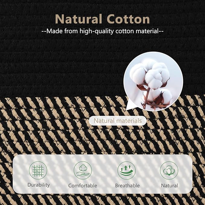ECDYQXVU Cotton Rope Basket, Storage Baskets with Handle, 15x10x9 Inch Woven Basket for Shelves, Laundry, Towels, Clothes, Books, (Black Brown 3 Pack) - Image 2