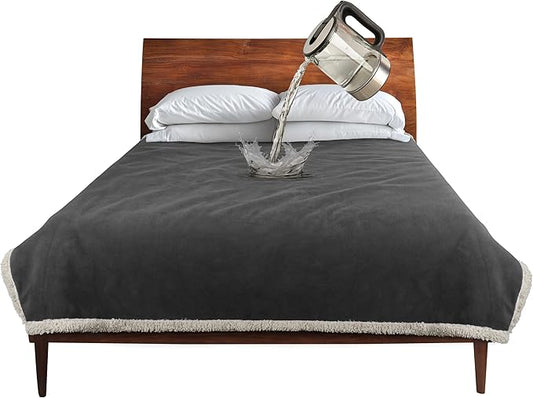 Catalonia Waterproof Blanket, Washable Leakproof Bed Cover for Couples, Reversible Protector Blanket for Bed Couch Sofa, 50X60 inches, Gray/Taupe