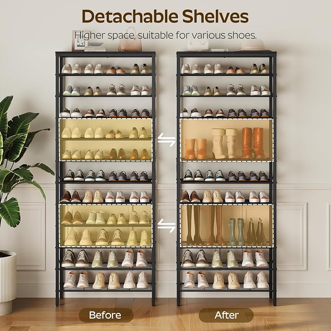 YATINEY 12 Tier Shoe Rack, Large Capacity Shoe Storage Organizer Holds 48 Pairs, Sturdy and Stable, for Entryway, Hallway, Closet, Dorm Room, Black SS12BB - Image 5