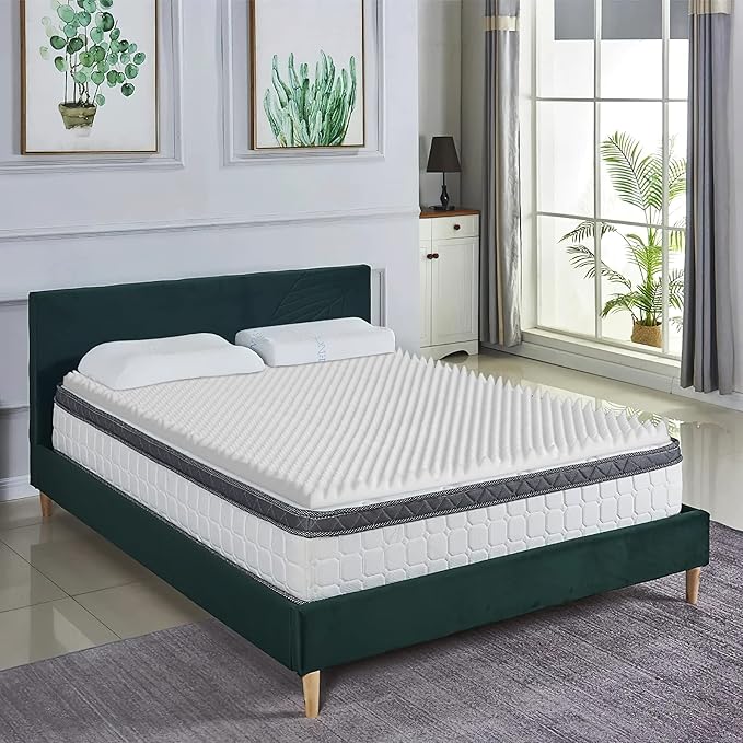 Zayton, 1-Inch Convoluted High Density Foam Mattress Topper, CertiPUR-US Certified for Superior Comfort and Support, Twin, Green