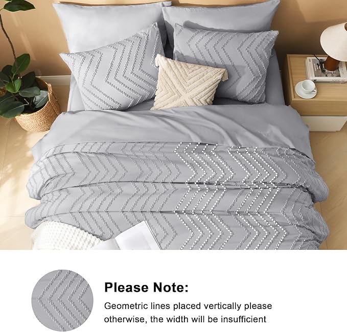 Litanika Light Grey Queen Size Comforter Set with Sheets - 7 Pieces Bed in a Bag Queen Boho Tufted Complete Bedding Sets with Comforter, Sheets, Pillowcases & Shams