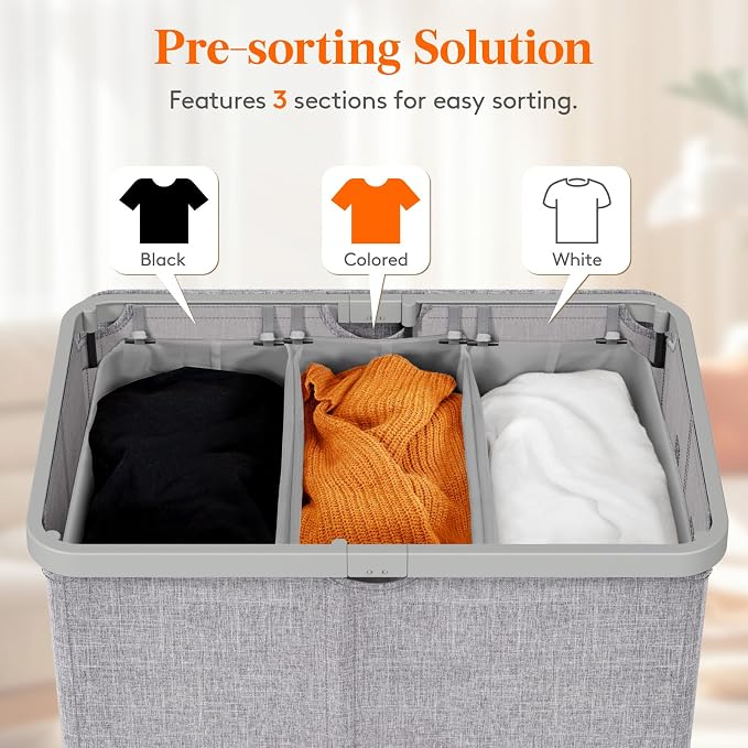 Lifewit 165L Large Laundry Basket with Lid, Laundry Hamper with Plastic Handles and Removable Bag, Foldable Tall Dirty Clothes Hampers for Laundry for Laundry Room, Bedroom, Bathroom, Dorm, Light Gray - Image 5