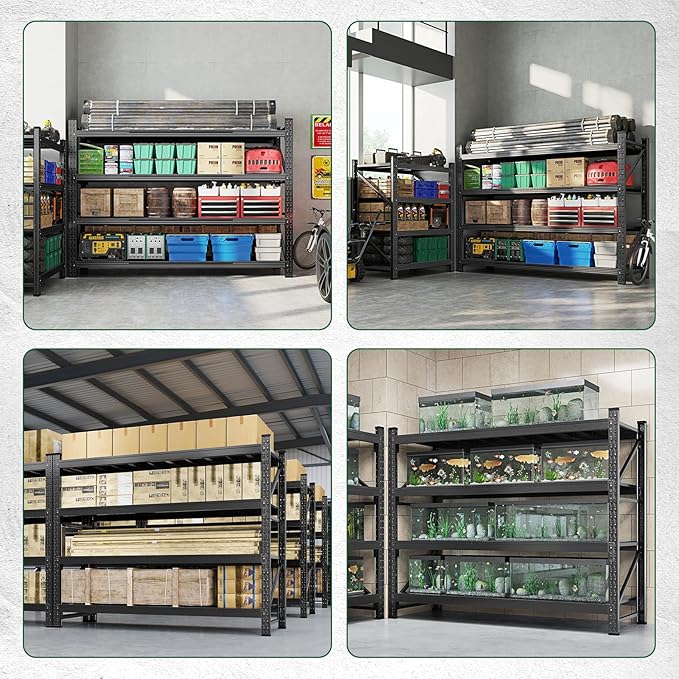 Letaya 8000LBS Storage Shelves Heavy Duty,75" W Garage Shelving Units, 4 Tier Adjustable Utility Rack Shelf,Large Metal Industrial Shelves,for Shop,Warehouse,Basement,Black (75" W x 24" D x 70" H) - Image 6