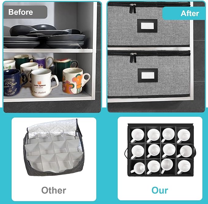 Quilted Mug Cup Storage Box-China Storage Containers Hard Shell,Cup Storage Containers with Lid for Moving Transport,Kichen Dinnerware Storage - Image 5