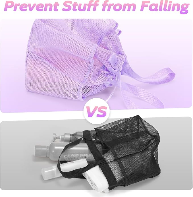 famichan Mesh Shower Caddy Portable with Drawstring, Dorm Room Essentials for College Students Girl & Boy, Larger Shower Bag for Camping,Swimming,Gym,Travel,Bathroom - Purple - Image 3