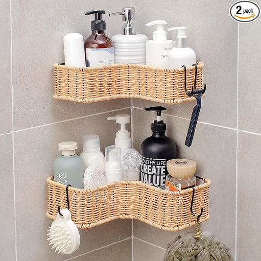 GRANNY SAYS Corner Shower Caddy, 2 Pack Rustproof Corner Shelves, Wicker Shower Organizers and Storage, Inside Shower Shelf for Home Decor by GRANNYSAYS