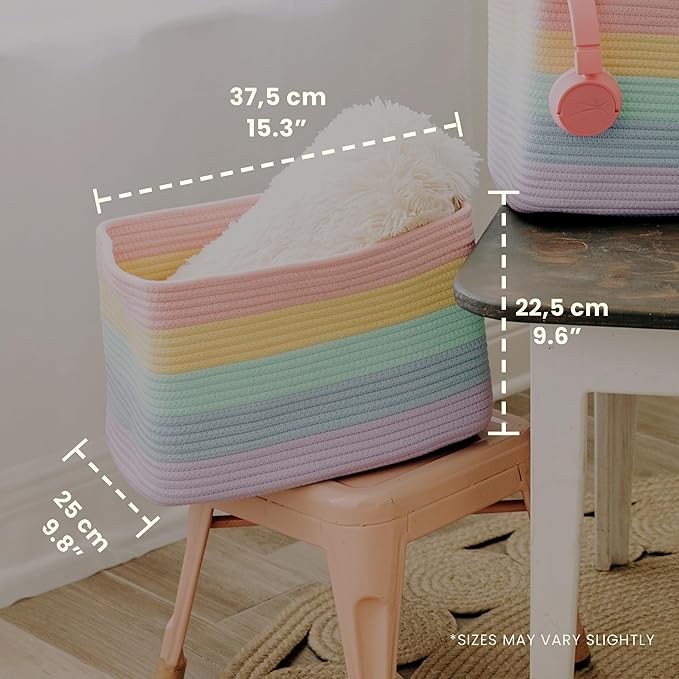 OrganiHaus Set of 3 Pastel Rainbow Baskets - Colorful Woven Storage Baskets for Playroom, Nursery & Classroom Decor, Toy Storage, 15x9x10 - Image 2