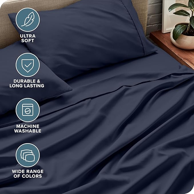 Bare Home Full XL Sheet Set - 1800 Ultra-Soft Microfiber Full Extra Long Bed Sheets - Double Brushed - Deep Pockets - Easy Fit - 4 Piece Set - Bedding Sheets & Pillowcases (Full XL, Midnight Blue)