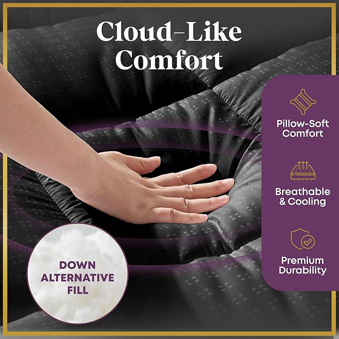 CirclesHome Hotel Collection Short Queen Size Hybrid Mattress Protector & Pad - Extra Padded, Thick, Plush, & Fitted Mattress Topper for Bed - Comfortable Pillow Top Mattress Cover