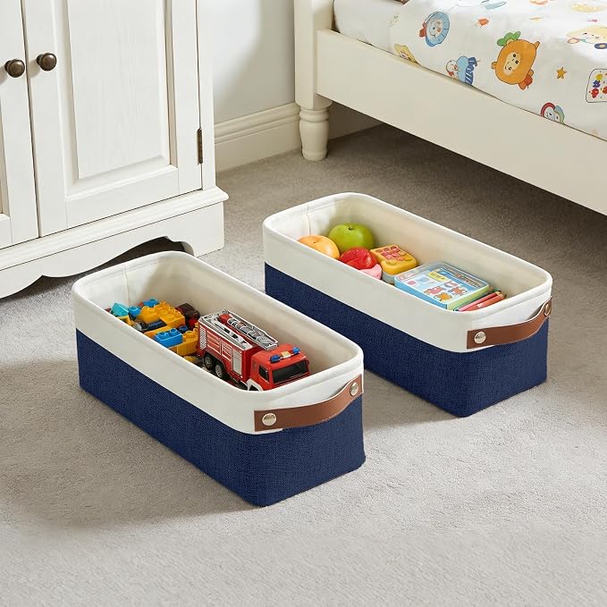 Bagnizer Small Fabric Storage Baskets, 15x6x5 inch Narrow Storage Bins 4-Pack Long Storage Basket for Organizing with Handles, Decorative Basket for Closets, Shelves, Toilet Paper, Navyblue - Image 7
