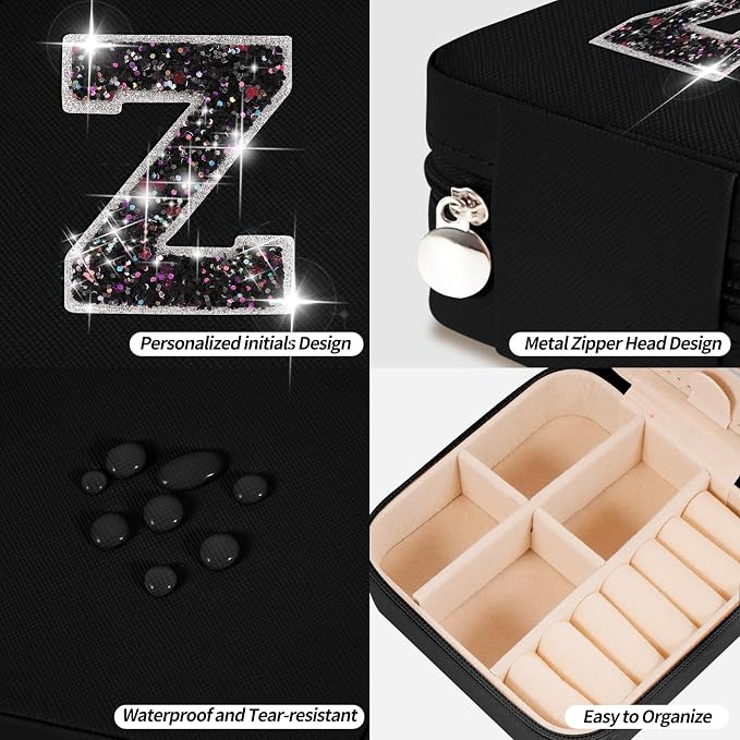 Uygafly Personalized Jewelry Case for Women Girls - Fashion Mini Jewelry Boxes - Trendy Travel Jewelry Organizer with Initials Letter - Teen Gifts | Black,Z - Image 4
