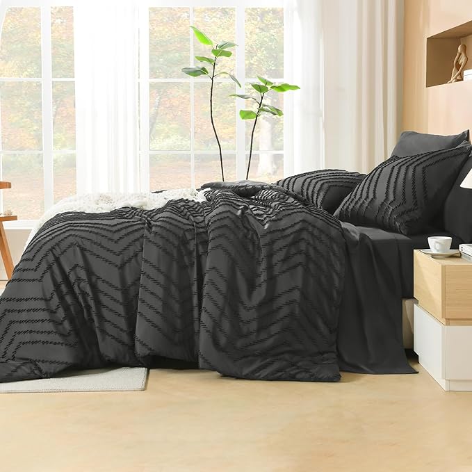 Litanika Dark Grey California King Size Comforter Set with Sheets - 7 Pieces Bed in a Bag California King Tufted Complete Bedding Sets with Comforter, Sheets, Pillowcases & Shams