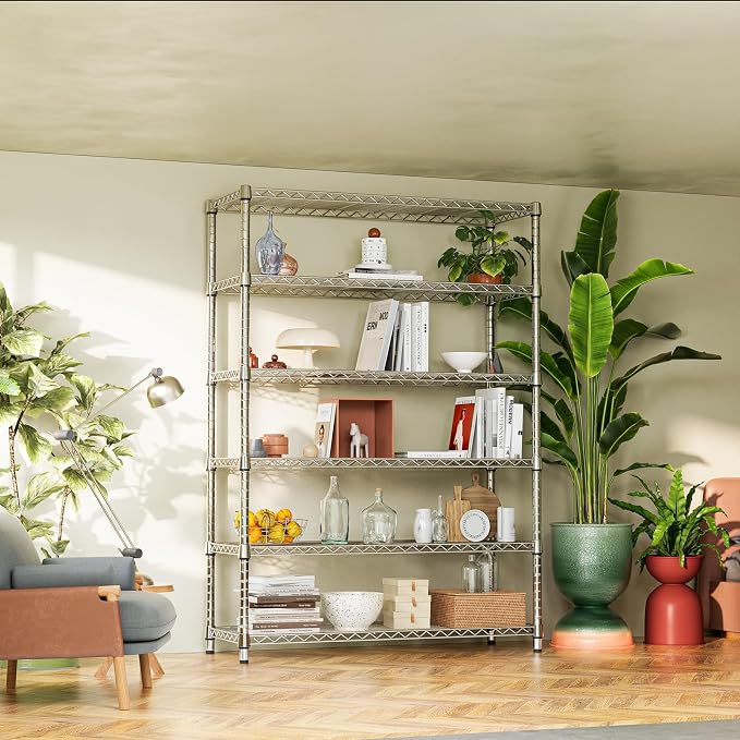 IZEUK 6-Tier Heavy Duty Metal Wire Shelving Unit, Adjustable Storage Rack Organizer for Garage, Kitchen, Office, Pantry, Warehouse (Chrome, 17.7" D x 47.2" W x 82.7" H) - Image 7