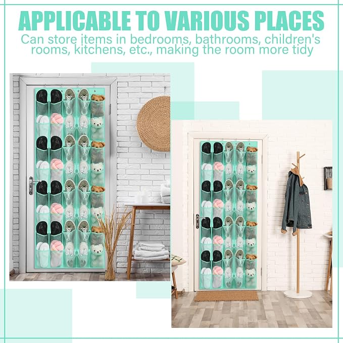 Windyun 40 over the Door Shoe Organizer Large Mesh Pocket Hanging Shoe Rack for Closet Turquoise Nonslip Behind Door Storage Holder Back to School Organizer for Dorm Room College Classroom Storage - Image 6