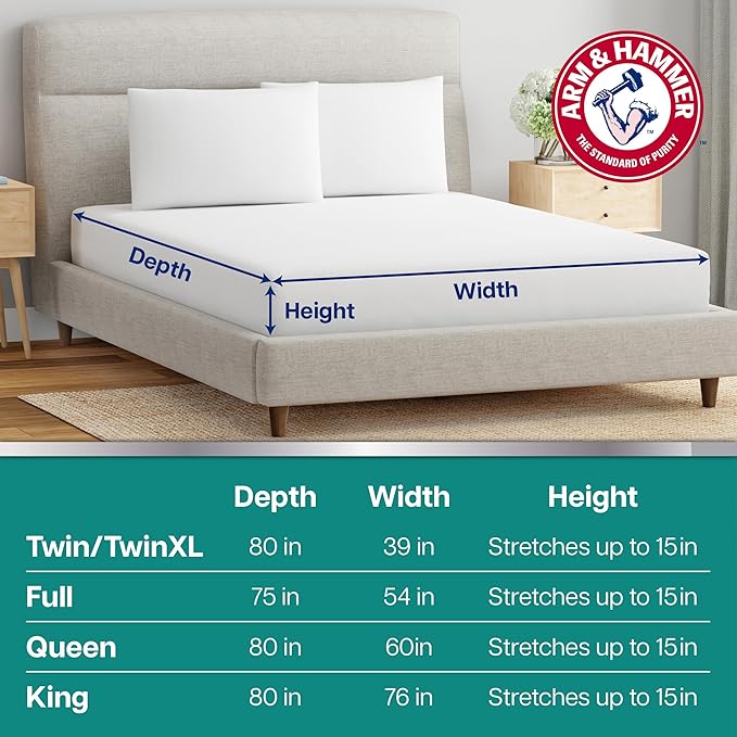 Arm & Hammer Soft Terry Mattress Protector, Waterproof, White, King