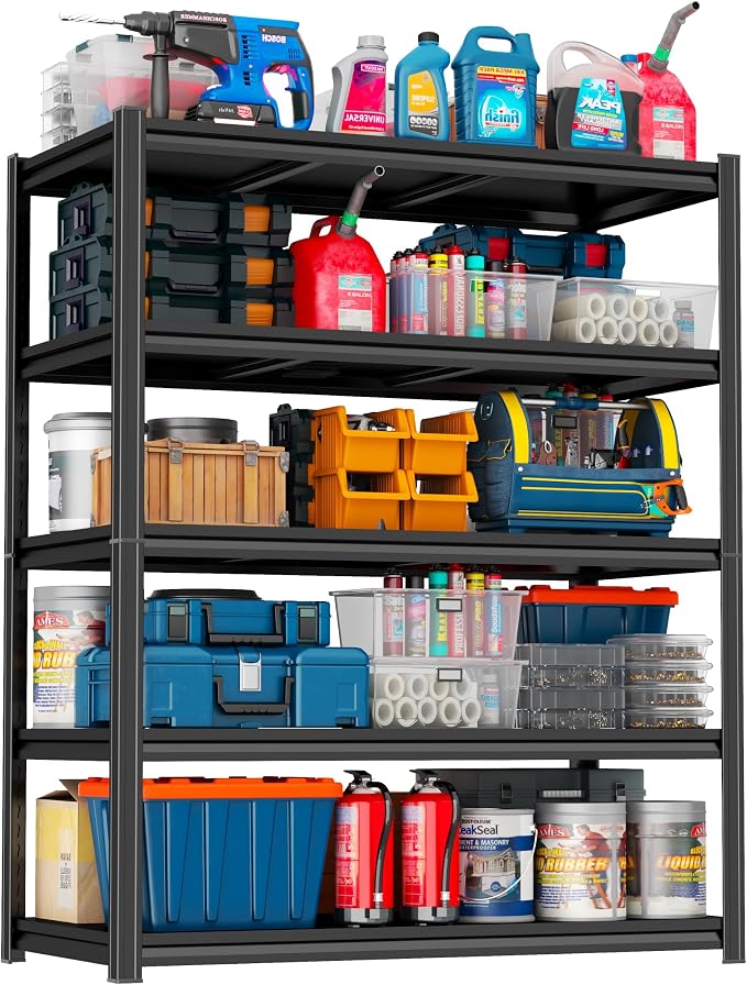 PRESTELION 45" W Garage Shelving Heavy Duty Metal Storage Shelves 3000LBS Metal Shelving Unit 5 Tier Storage Rack for Basement, Warehouse, Pantry, Closet, Kitchen 72" H x 45.3" W x 15.8" D, Black by PRESTELION