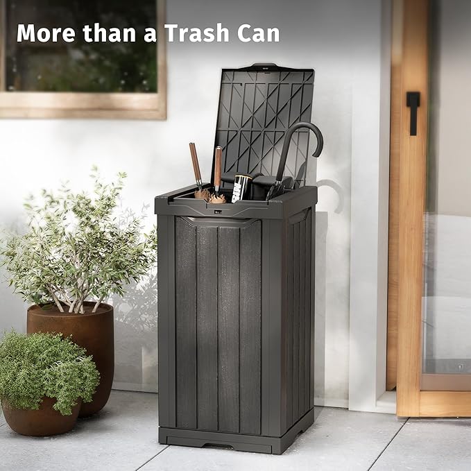 EAST OAK 31 Gallon Outdoor Trash Can | Waterproof Resin Garbage Can with Recycle and Garbage Labels | Secure Bag Lip Lock and Drip Tray | Outside Trash Bin for Patio | Kitchen, Backyard or Deck | Gray - Image 6