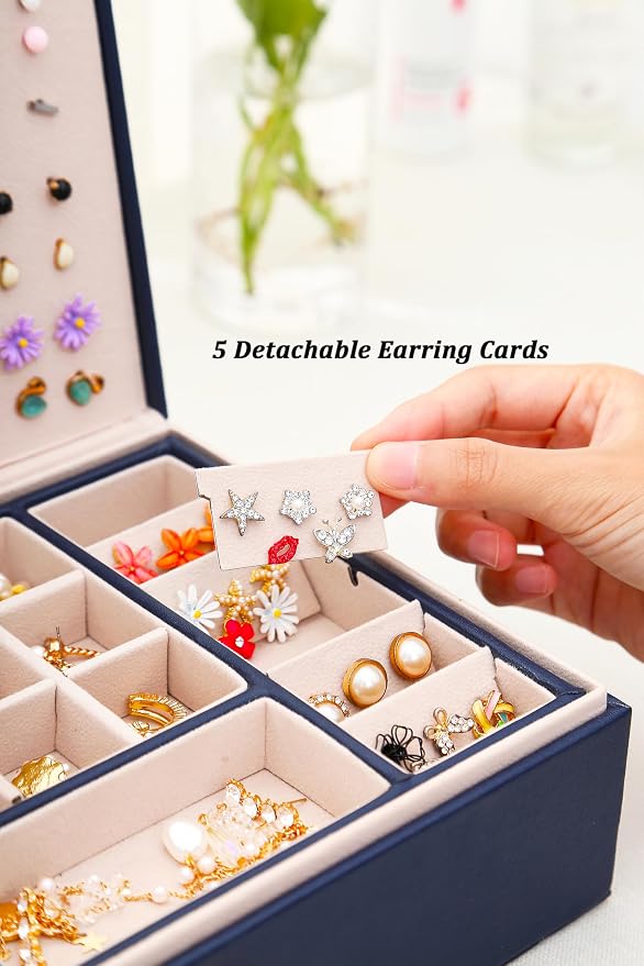 QBestry Womens Earring Jewelry Box for Girls Jewelry Earrings Organizer Box Earring Holder Organizer for Girls Jewelry Organizer Boxes for Women Girls Stud Earrings Organizers Jewelry Box Navy - Image 4