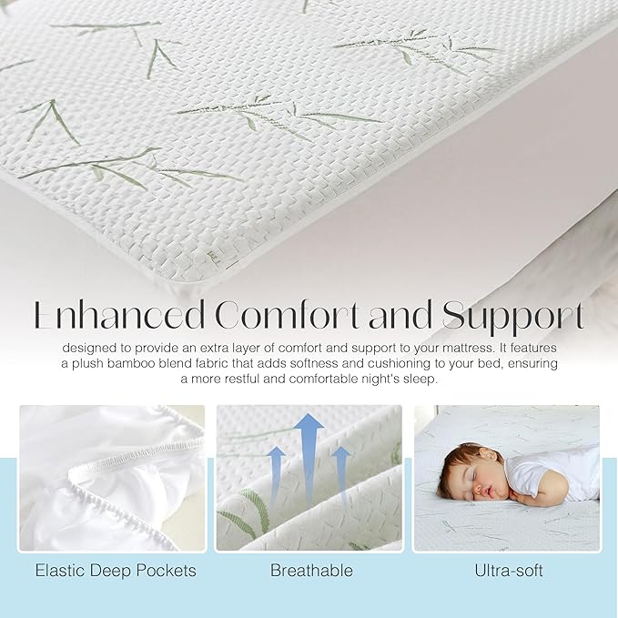 Waterproof Mattress Protector Viscose Derived from Bamboo Blend Ultra Soft Deep Pocket Fits Up to 18 Inches, 44x75