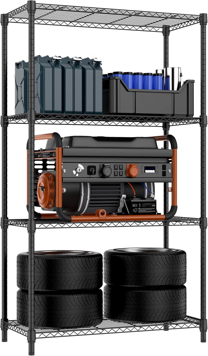 M MZG 1000 lbs 4 Tier Shelf Metal Storage Shelves Shelving Wire Rack Heavy Duty Closet Organizers for Garage Kitchen Bathroom Laundry Black 15.7" D x 33.5" W x 59.5" H by MEIGAOPLASTICANDMETALHKCOLIMITED