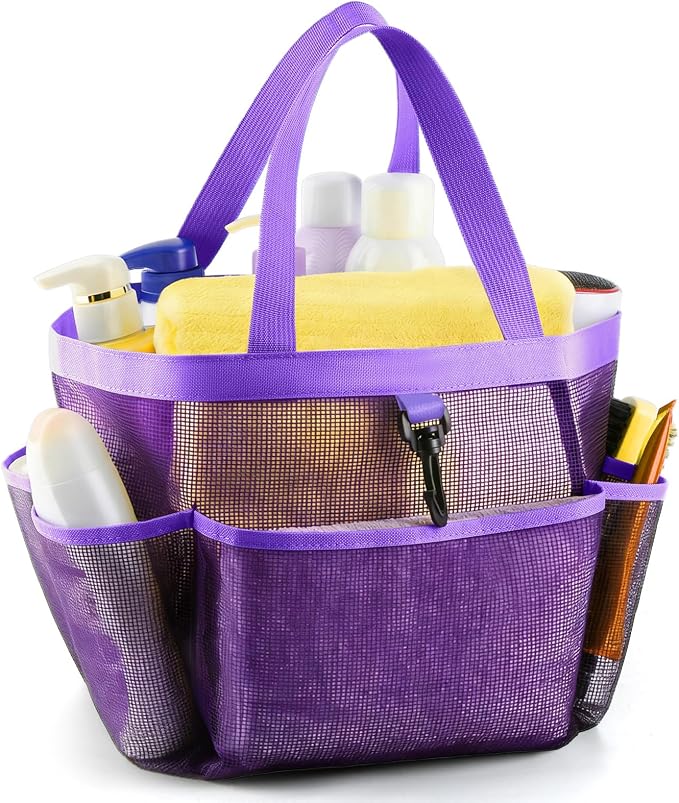 LOYEE Mesh Shower Caddy Portable for College Dorm Room Essentials with 8 Pockets, Shower Bag for Beach, Swimming, Gym, Travel, Bathroom(All purple) by LOYEE