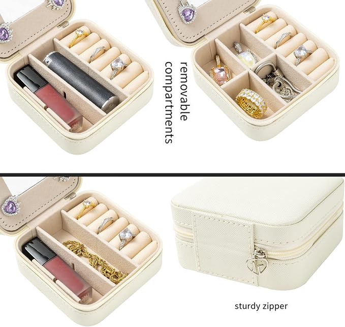 KElofoN Travel jewelry case Travel jewelry box Travel Jewelry Organizer Small Jewelry Organizer Box Gift for Girls Women with Mirror(White) - Image 4