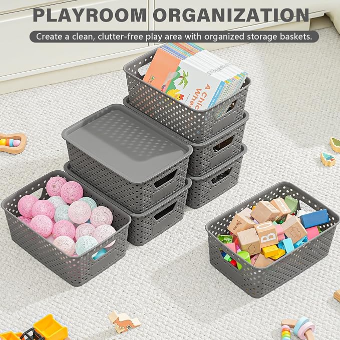 10 Pack Small Plastic Storage Bins with Lids, Stackable Plastic Storage Baskets for Organizing with Handles, Organizer Bins with Labels for Room,Craft,Containers for Pantry Organizers and Storage,Grey - Image 6
