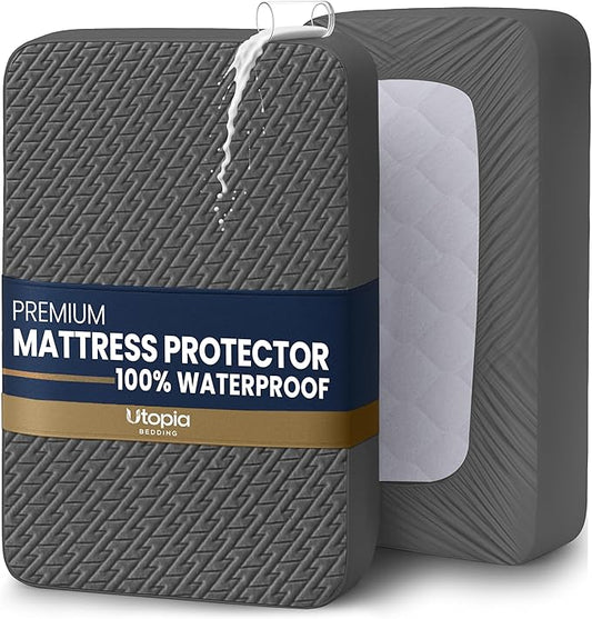 Utopia Bedding Waterproof Mattress Protector Twin Size (Gray), Premium 3D Air Soft Fabric Mattress Cover, Fits 15 Inches Deep, Breathable, Fitted Style with Stretchable Pockets