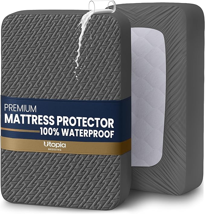 Utopia Bedding Waterproof Mattress Protector Full Size (Gray), Premium 3D Air Soft Fabric Mattress Cover, Fits 17 Inches Deep, Breathable, Fitted Style with Stretchable Pockets