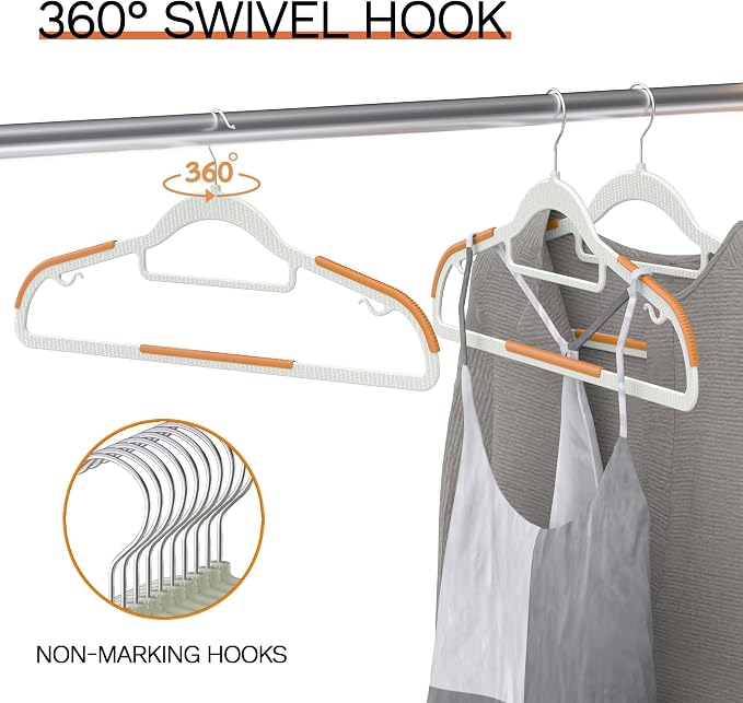 20 Pack Heavy Duty Plastic Hangers, Non Slip Clothes Hangers with Rubber Pads and 360° Hook - Thin Space Saving Hanger, Closet Organizer for Shirt, Pants, Suit, Skirt, Coat - Orange - Image 4
