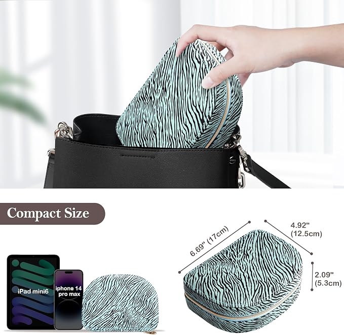 ProCase Travel Size Jewelry Box, Medium Portable Seashell-Shaped Jewelry Case, 2 Layer Jewelry Organizer in PU Leather for Women -Stripe - Image 6