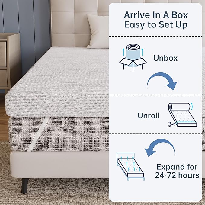 Twin Memory Foam Mattress Topper Ventilated Soft with Removable Cove (3 Inch White, Twin)